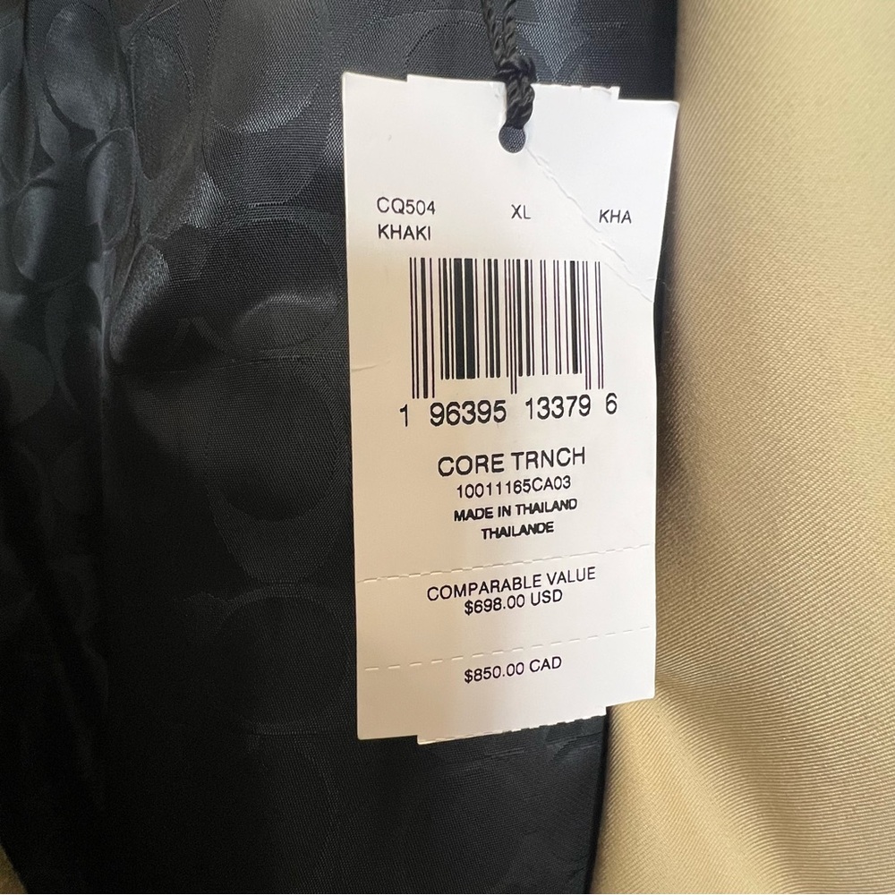 NWT Coach Core Trench Coat Men's XL Khaki CF804 Leather Trim Water Resistant - Picture 9 of 11